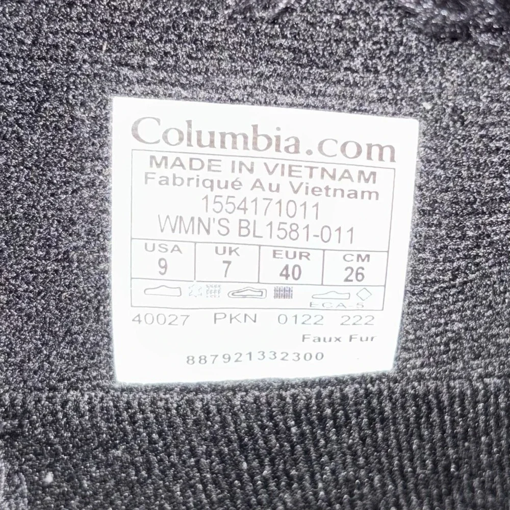 Columbia Ice Maiden II Waterproof Snow Boots Faux Fur Black Womens Size 9